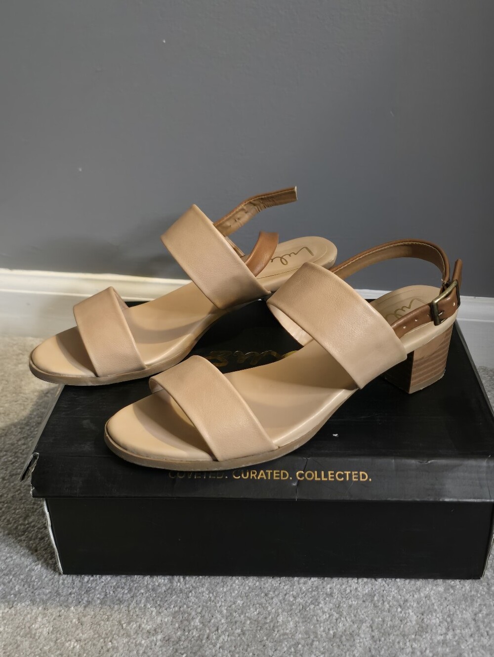 Lulus Neutral Block Heel Sandals for Women - Tan. Size 6.5